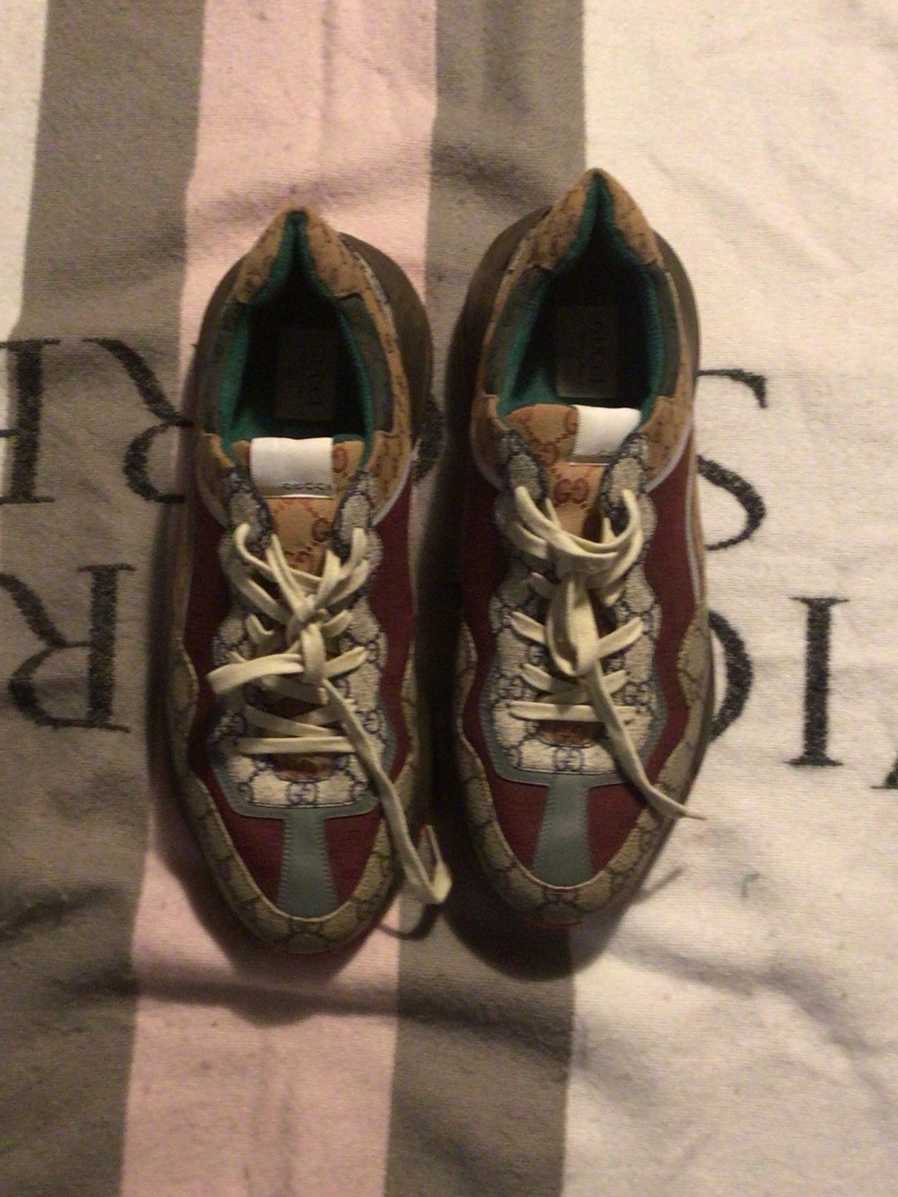 Gucci Burgundy, Beige and Teal Monogram Runner Sneakers